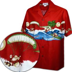 Fun Hawaiian Santa Christmas Shirt for Men 3960-Red