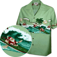 Fun Hawaiian Santa Christmas Shirt for Men 3960-Sage