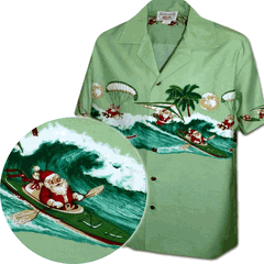 Fun Hawaiian Santa Christmas Shirt for Men 3960-Sage