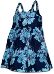 Girl's Hawaiian Dress Blue Tie Dye Hibiscus