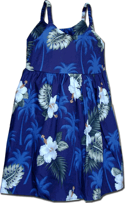 Girls Hawaiian Dress Hibiscus Islands Navy