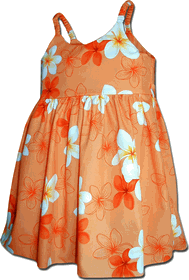 Girls Hawaiian Dresses White Plumeria in Orange Girls Hawaiian Dresses White Plumeria in Orange