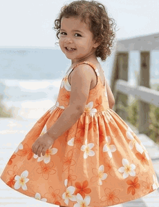 Girls Hawaiian Dresses White Plumeria in Orange Girls Hawaiian Dresses White Plumeria in Orange