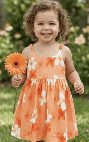Girls Hawaiian Dresses White Plumeria in Orange Girls Hawaiian Dresses White Plumeria in Orange