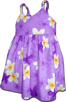 Girls Hawaiian Dresses White Plumeria in Purple
