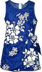 Girls Sarong Blue Aloha Dress White Hibiscus*