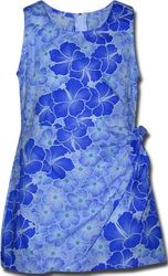 Girls Sarong Dress Blue Hibiscus Leis 