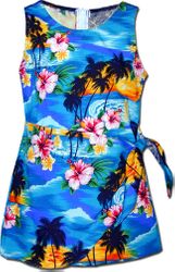 Girls Sarong Dress Blue Waikiki Sunset