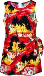 Girls Sarong Dress Red Waikiki Sunset 