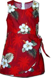 Girls Sarong Hawaiian Dress Hibiscus Island Red