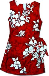 Girls Sarong Red Aloha Dress White Hibiscus