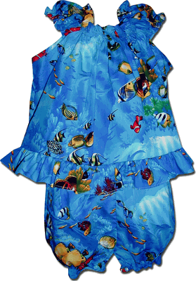 Girls Tropical 2pc Set Blue Aloha Fish 