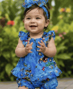 Girls Tropical 2pc Set Blue Aloha Fish 