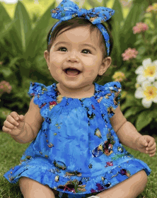 Girls Tropical 2pc Set Blue Aloha Fish 