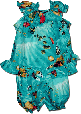 Girls Tropical 2pc Set Turquoise Aloha Fish 