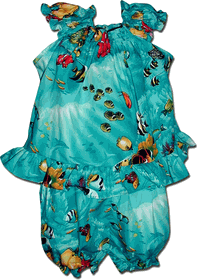 Girls Tropical 2pc Set Turquoise Aloha Fish 
