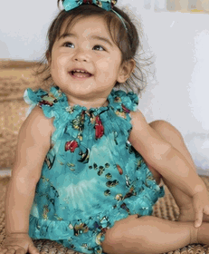 Girls Tropical 2pc Set Turquoise Aloha Fish 