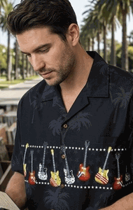 Guitar Men's Camp Shirts 3940Black