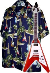 Guitar Men's Tropical Shirt in Navy