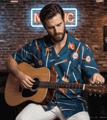 Guitars Rock Men's Cotton Shirt 3900Navy