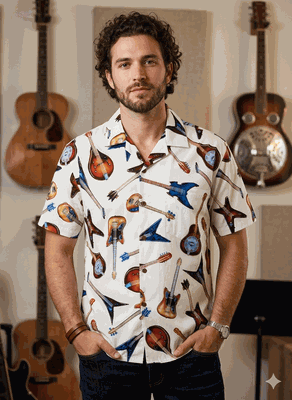 Guitars Rock Men's Cotton Shirt 3900White