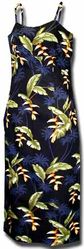 Haleconia Long Spaghetti Hawaii Dress Black (M,XL)