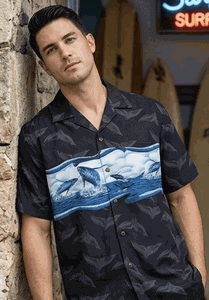 Hampback Whale Pacific Legend Men's Camp Shirts 3962Black