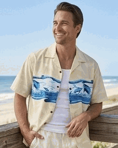 Hampback Whale Pacific Legend Men's Camp Shirts 3962Khaki