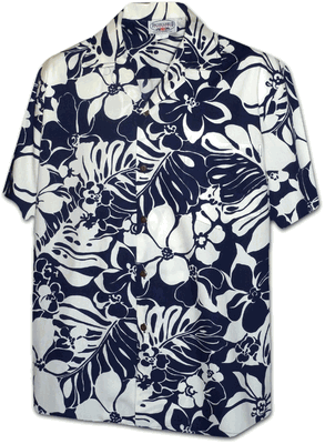 Hapa Pua Lau Pareau Men's Hawaiian Aloha Shirts Navy