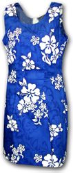 Hawaiian Attire  (Blue) White Hibiscus Dress