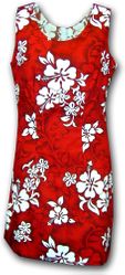 Hawaiian Attire  (Red) White Hibiscus Dress