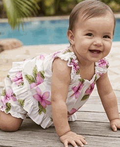 Hawaiian Baby outfit Plumerias Infant Pink Cabana Set 