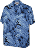 Hawaiian Banana leaves Tropical Mens Shirt 3872Blue