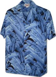 Hawaiian Banana leaves Tropical Mens Shirt 3872Blue