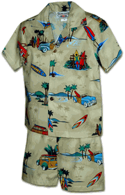 Hawaiian Boy Outfit Surf and Sand Khaki