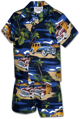 Hawaiian Boys Short Set Beach Woody Navy