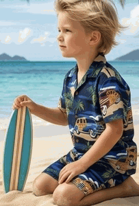 Hawaiian Boys Short Set Beach Woody Navy