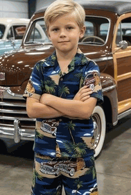 Hawaiian Boys Short Set Beach Woody Navy