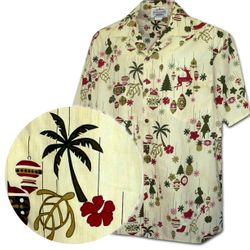 Hawaiian Christmas Ornaments Men's Aloha Shirt 3920-Eggnog