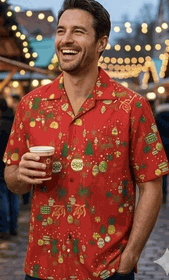 Hawaiian Christmas Ornaments Men's Aloha Shirt 3920-FireCracker Hawaiian Christmas Ornaments Men's Aloha Shirt 3920-FireCracker