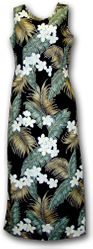 Hawaiian Clothing Black Royal Palms Long Tank Dress (XS-L)