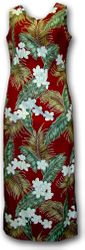 Hawaiian Clothing Maroon Royal Palms Long Tank Dress (XS,S,XL)