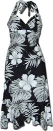 Hawaiian Dress Black Hibiscus Blossom