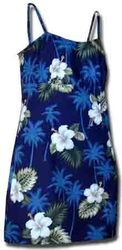 Hawaiian Dress Hibiscus Island Spaghetti Navy (S-XL)