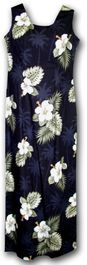 Hawaiian Dresses Hibiscus Island Black Long Tank (S-XL)