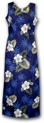 Hawaiian Dresses Hibiscus Island Navy Long Tank  (XS-2XL)
