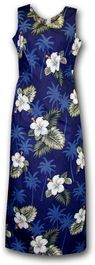 Hawaiian Dresses Hibiscus Island Navy Long Tank  (XS-2XL)