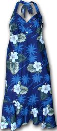 Hawaiian Halter Dress Hibiscus Island Navy
