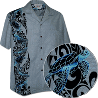 Hawaiian Honu Single Panel Men's Aloha Shirts 3972Slate