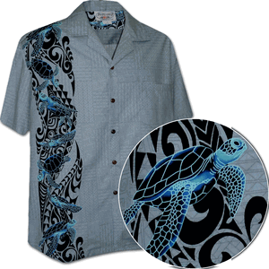 Hawaiian Honu Single Panel Men's Aloha Shirts 3972Slate